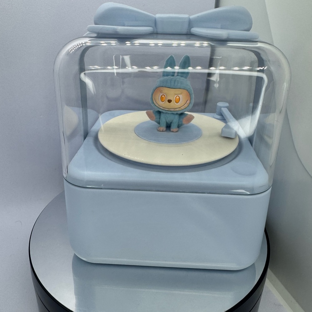 Labubu Music Speaker Cute Blue Music Box with Bunny Figurine